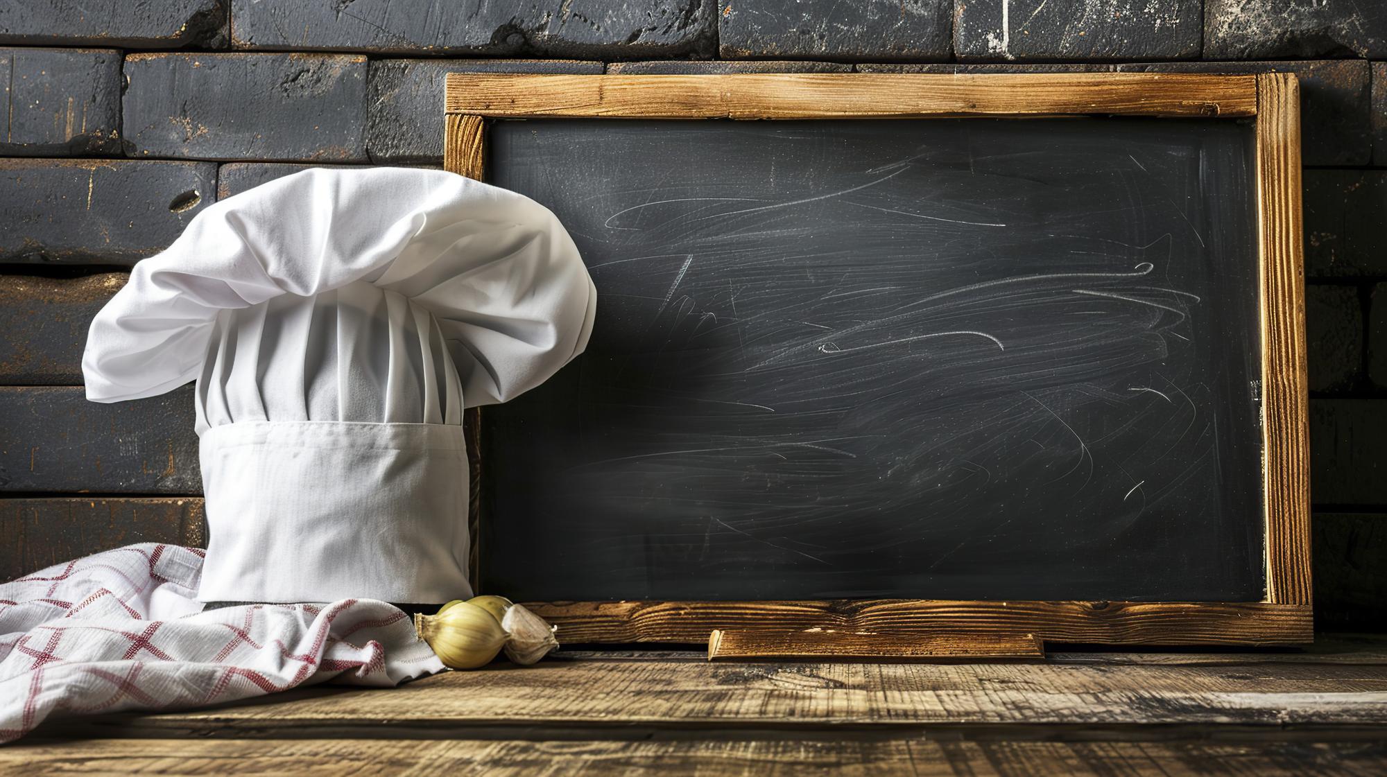 Entrance to the cooking studio with a chalkboard schedule